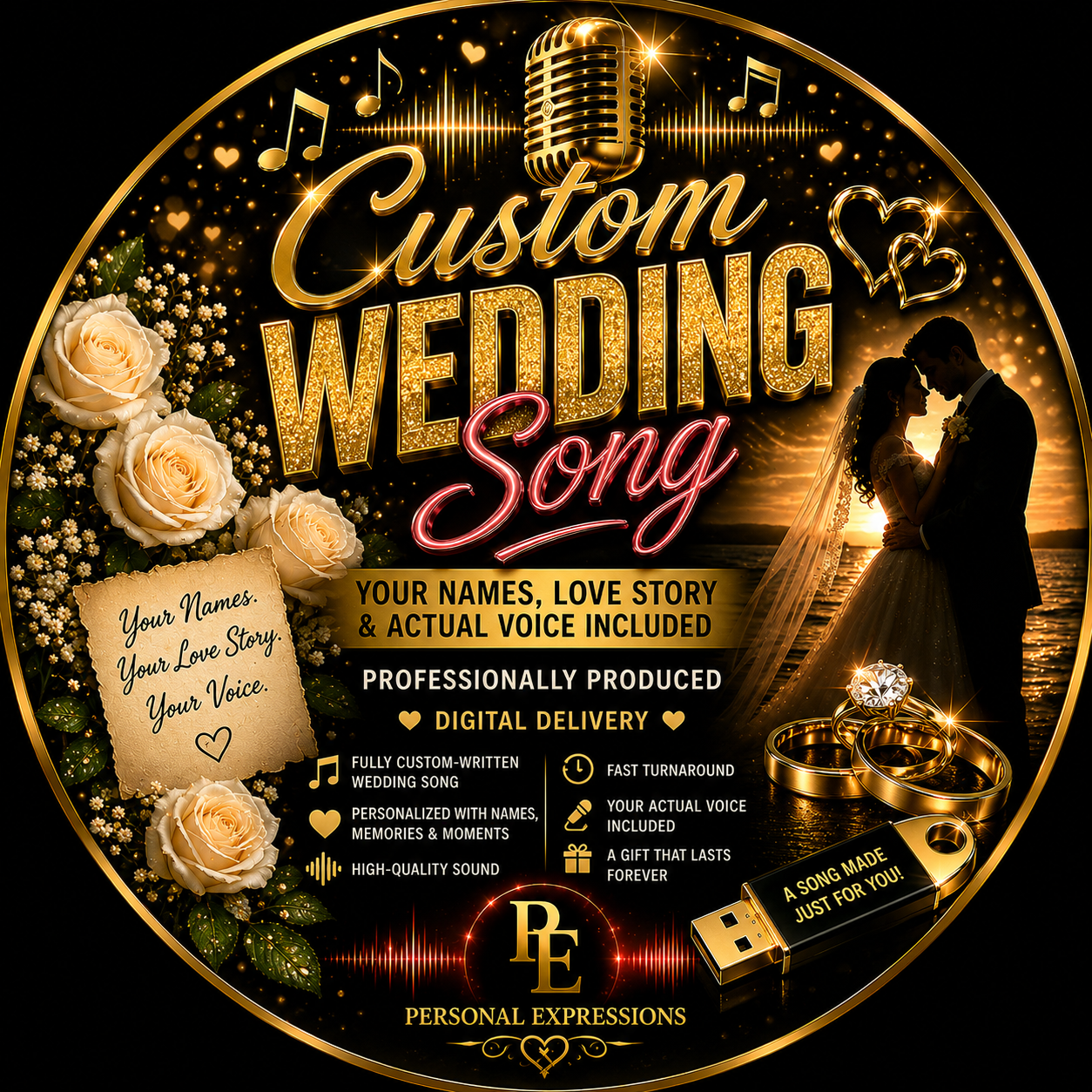 Custom Wedding Song – Your Names, Love Story & Actual Voice Included – Digital Delivery