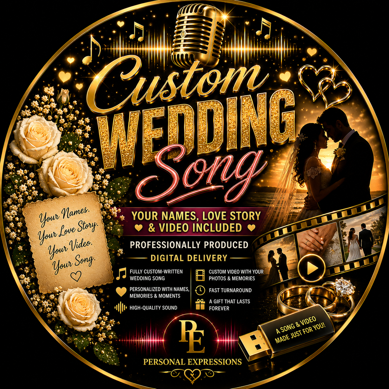 Personalized Wedding Song & Video – Your Names and Love Story Included – Digital Delivery