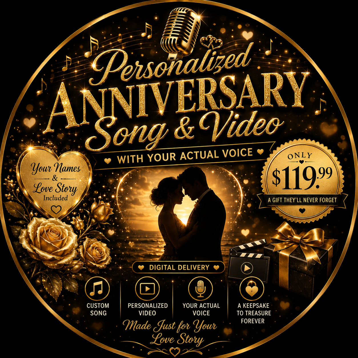 Personalized Anniversary Song & Video with Your Actual Voice – Your Names & Love Story Included – Digital Delivery