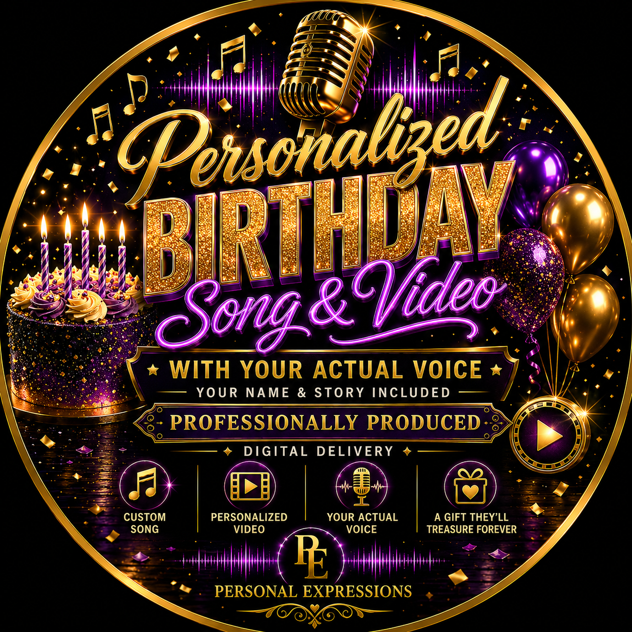 Personalized Birthday Song & Video with Your Actual Voice – Your Names & Love Story Included – Digital Delivery