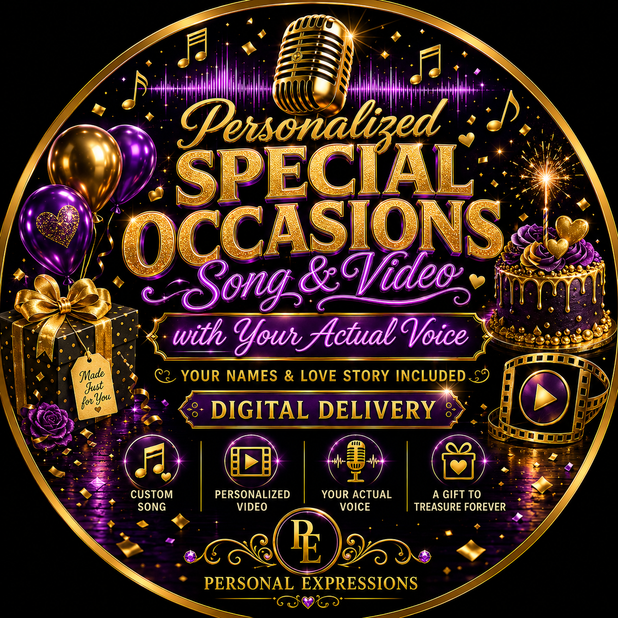Personalized Special Occasions Song & Video with Your Actual Voice – Your Names & Love Story Included – Digital Delivery